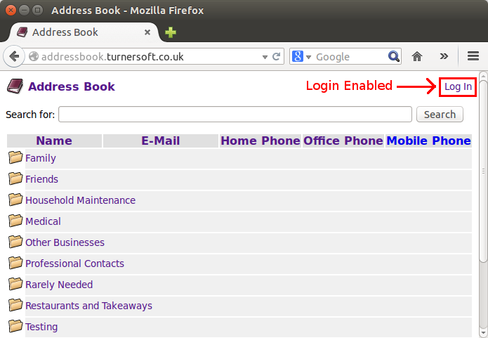 Log In link - Visible when per-user login enabled